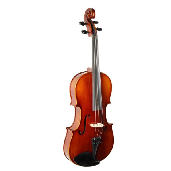 Viola Mastri Standard Vorderansicht: Fichtendecke mit rotbraunem Lack, Guarneri-Kinnhalter aus Ebenholz sowie Saitenhalter mit 4 Feinstimmern